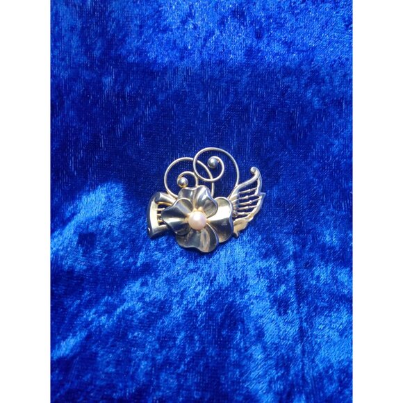 Vintage 1/20 12K Gold filled Faux Pearl Floral Scroll Brooch / Pin / Pendant - Picture 10 of 11